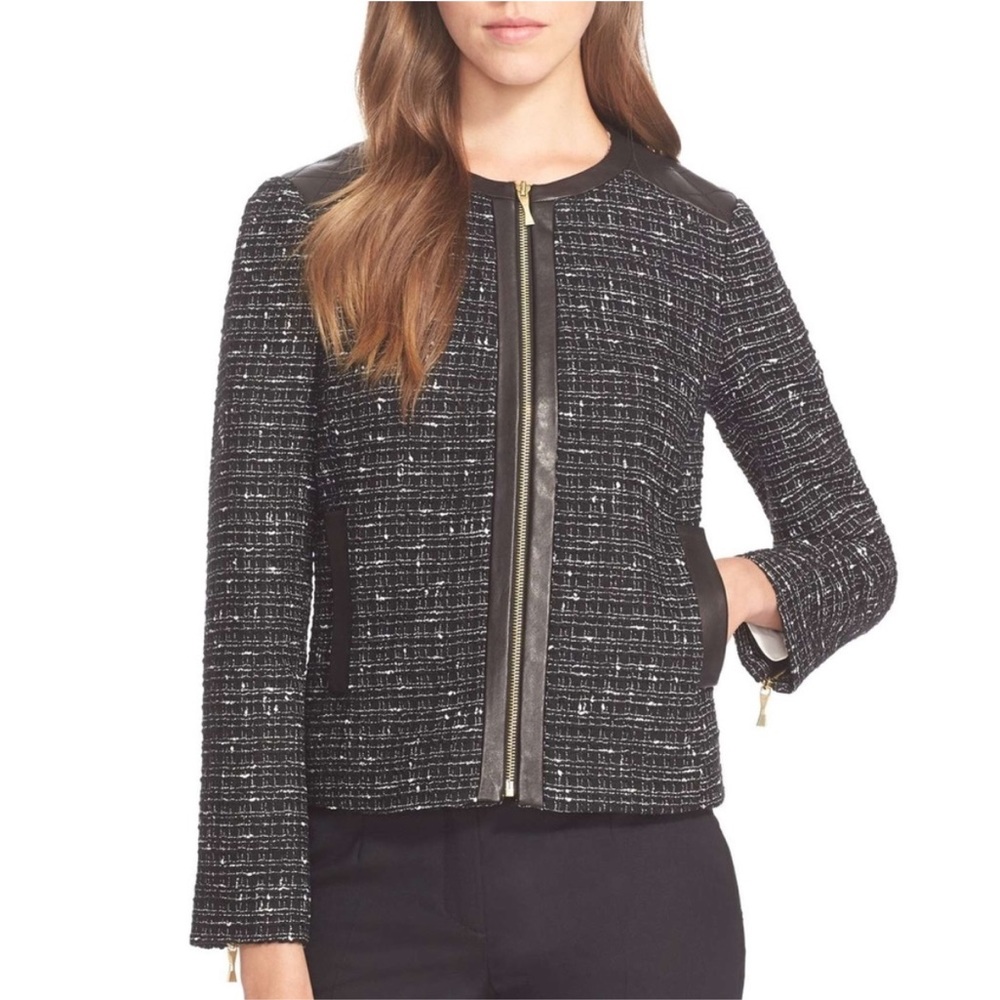 KATE SPADE Woodland Tweed Zip Jacket Black & White Sz 8